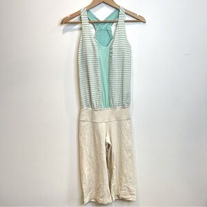 Rare Lululemon Romp Her Jumpsuit Romper Oatmeal Mint Stripes